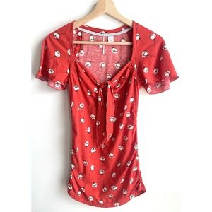 Anthropologie Ric Rac Top Womens Size Small Red Roses